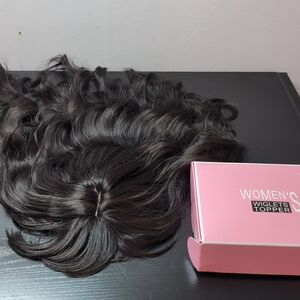 18 In 360 Coverage Synthetic Clip In Hair Topper With Bangs Wavy Dark Brown